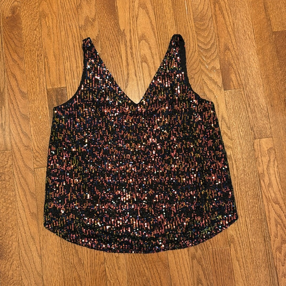 Loft Sequin Double V Neck Top, Size M